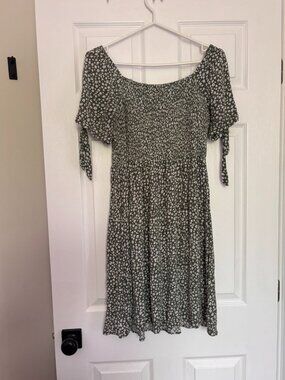 Green Floral Smocked Dress | Cottagecore Puff Sleeve Dress (Large)